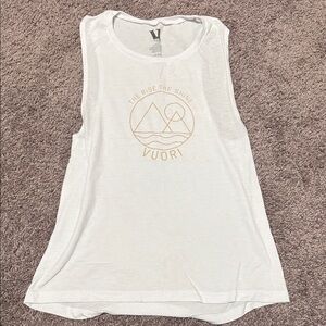 Vuori White Muscle Tee with Gold Graphic